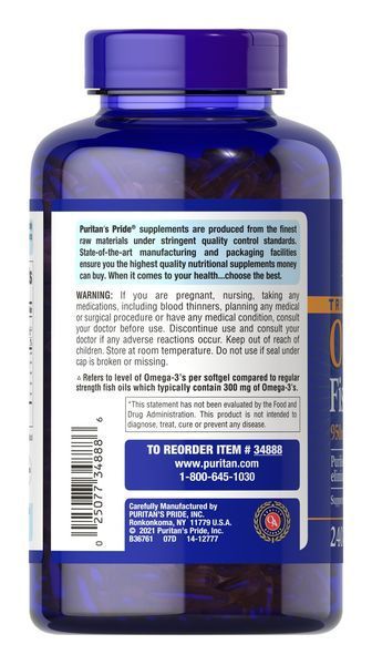 Puritan's Pride Triple Strength Omega-3 1400 mg 240 softgels 34888 фото