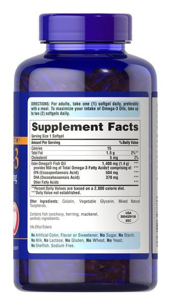 Puritan's Pride Triple Strength Omega-3 1400 mg 240 softgels 34888 фото