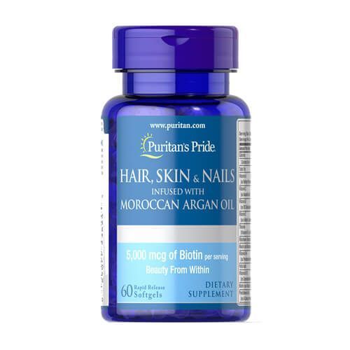 Puritan's Pride Hair, Skin Nails infused with Moroccan Argan Oil 60 softgels - 06.2026 53624 фото