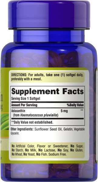 Puritan's Pride Astaxanthin 5 mg 30 softgels - 03.2026 36202 фото