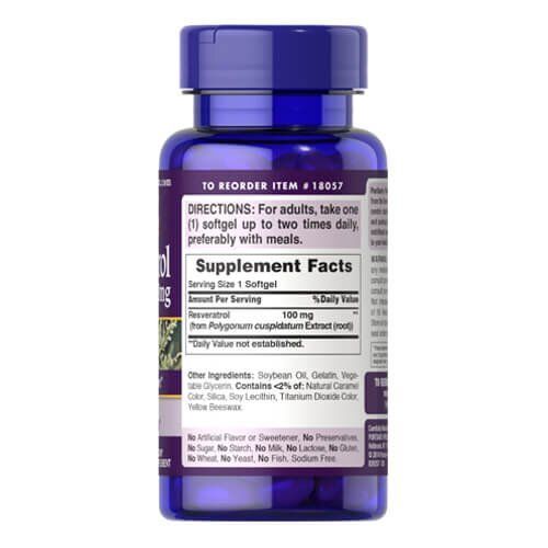 Puritan's Pride Resveratrol 100 mg 60 рідких капсул - 11.2026 18057 фото