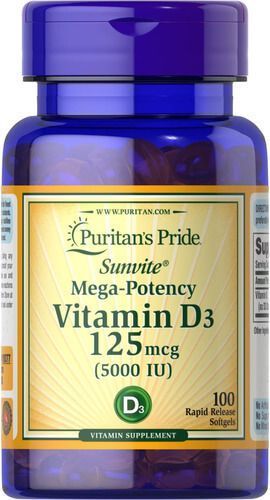 Puritan's Pride Vitamin D3 5000 IU 100 softgels 19377 фото