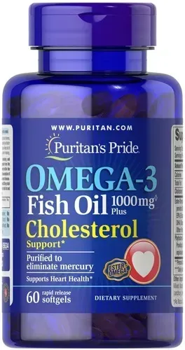 Puritan's Pride Omega-3 Fish Oil Plus Cholesterol Support 60 softgels 55634 фото