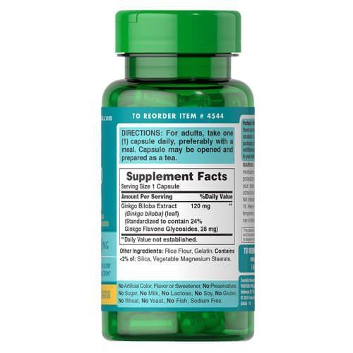 Puritan's Pride Ginkgo Biloba 120 mg 100 caps 04544 фото