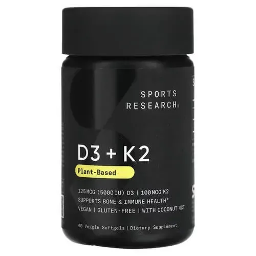 Sports Research D3+K2 (Plant Based) 5000 IU/100 mcg 60 Veggie Softgels SRE-01134 фото