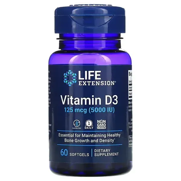 Life Extension Vitamin D3 125 mcg (5,000 IU) 60 softgels LEX-17136 фото