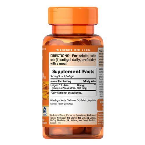 Puritan's&nbsp;Pride Lutein 20 mg with Zeaxanthin 120 softgels 04904 фото