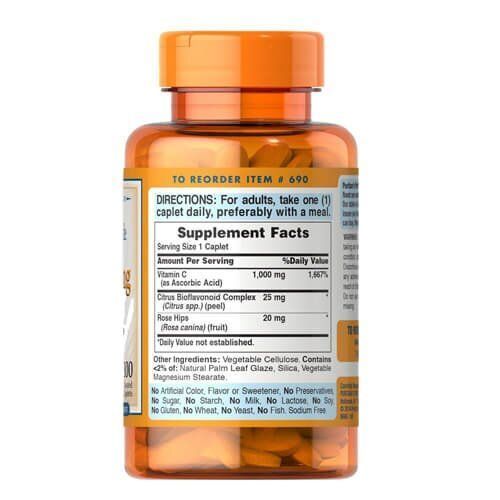 Puritan's Pride Vitamin C-1000 mg with Bioflavonoids & Rose Hips 100 tab 0690 фото