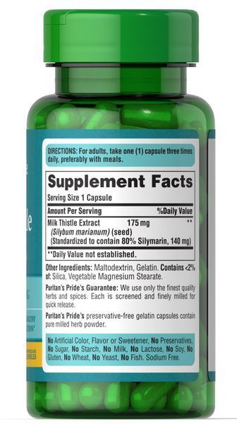 Puritan's Pride Milk Thistle Standardized 175 mg (Silymarin) 100 caps 03491 фото