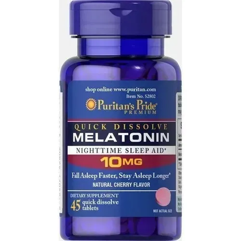 Puritan's Pride Melatonin 10 mg Quick Dissolve Cherry Flavor 45 сосательных таблеток 52802 фото