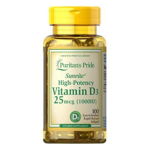 Puritan's Pride Vitamin D3 25 mcg (1000 IU) 100 softgels 15605 фото