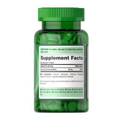 Puritan's Pride Iron Ferrous Sulfate 28 mg 100 tab 001790 фото