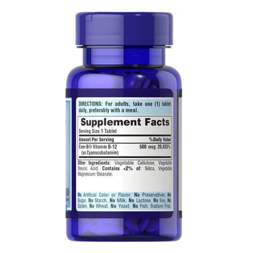 Puritan's Pride Vitamin B-12 500 mcg 100 tab 01370 фото