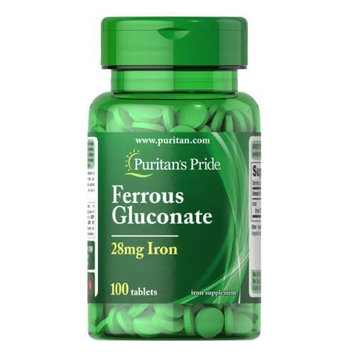 Puritan's Pride Ferrous Gluconate (28 mg Iron) 100 tab 1200 фото