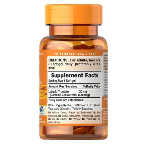 Puritan's&nbsp;Pride Lutein 20 mg with Zeaxanthin 60 softgels 04901 фото