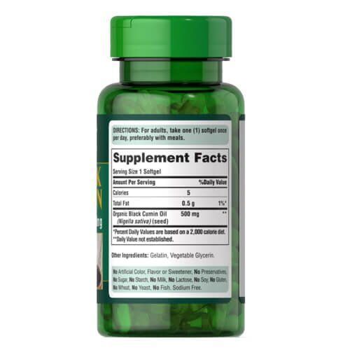 Puritan's Pride Black Cumin Seed Oil 500 mg 60 softgels - 08.2026 21657 фото