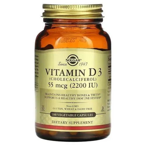 Solgar Vitamin D3 55 mcg (2,200 IU) 100 Vegetable Capsules SOL-03317 фото
