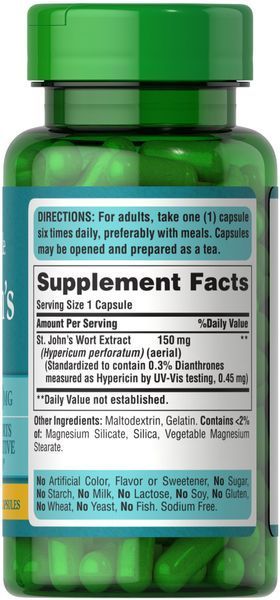 Puritan's Pride St. John's Wort Standardized Extract 150 mg 100 caps 6551 фото