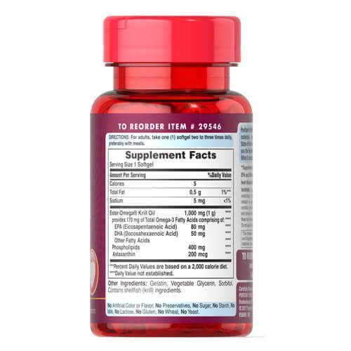 Puritan's Pride Red Krill Oil 1000 mg 30 softgels 29546 фото
