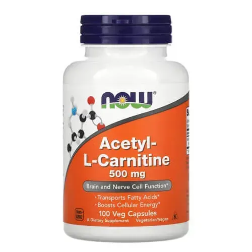 NOW Acetyl-L-Carnitine 500 mg 100 Veg Capsules NOW-00076 фото