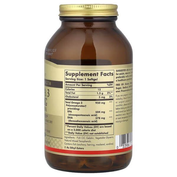 Solgar Triple Strength Omega-3 950 мг EPA & DHA 100 softgels SOL-02058 фото