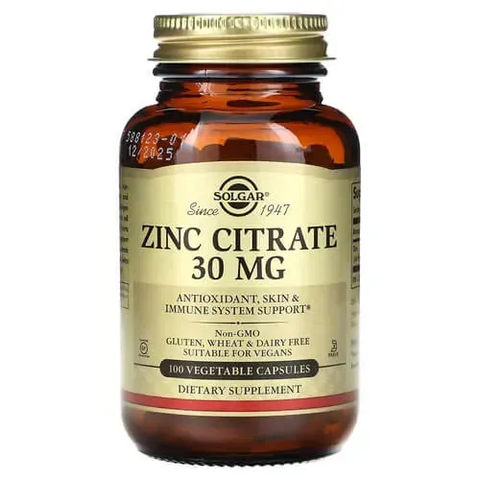 Solgar Zinc Citrate 30 mg 100 Vegetable Capsules SOL-03670 фото