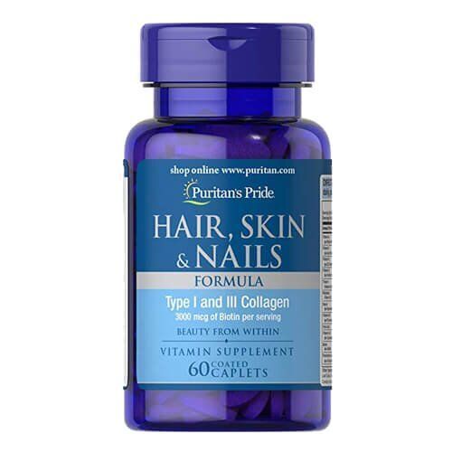 Puritan's Pride Hair Skin and Nails Type I and III collagen 60 tab 07580 фото