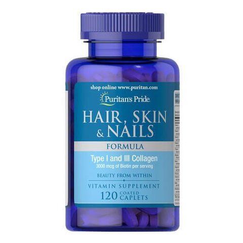 Puritan's Pride Hair Skin and Nails Type I and III collagen 120 tab 07582 фото