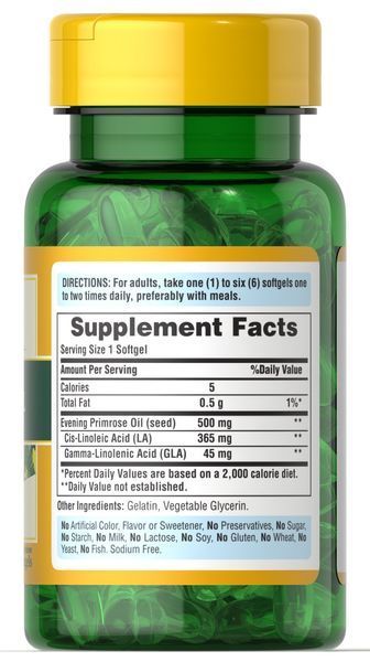 Puritan's Pride Evening Primrose Oil 500 mg with GLA 100 softgels 03632 фото