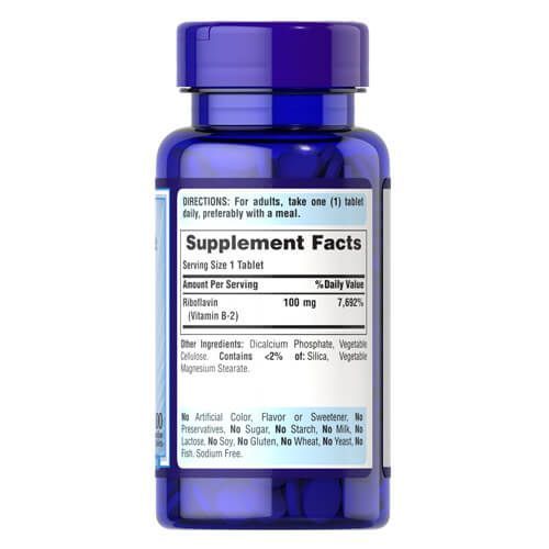 Puritan's Pride Vitamin B-2 (Riboflavin) 100 mg 100 таблеток 0640 фото
